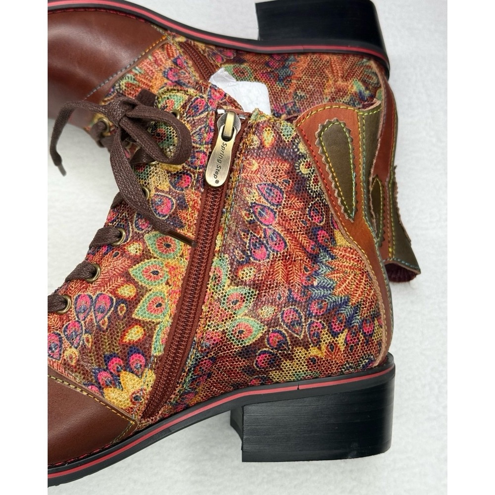 L'Artiste Roselia Floral Tapestry Ankle Boots Brown Multi EU 39 US 8.5 NWT - Picture 6 of 7